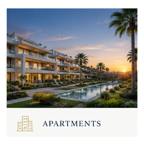 Modern apartments for sale in Sotogrande with resort style pools and landscaped gardens