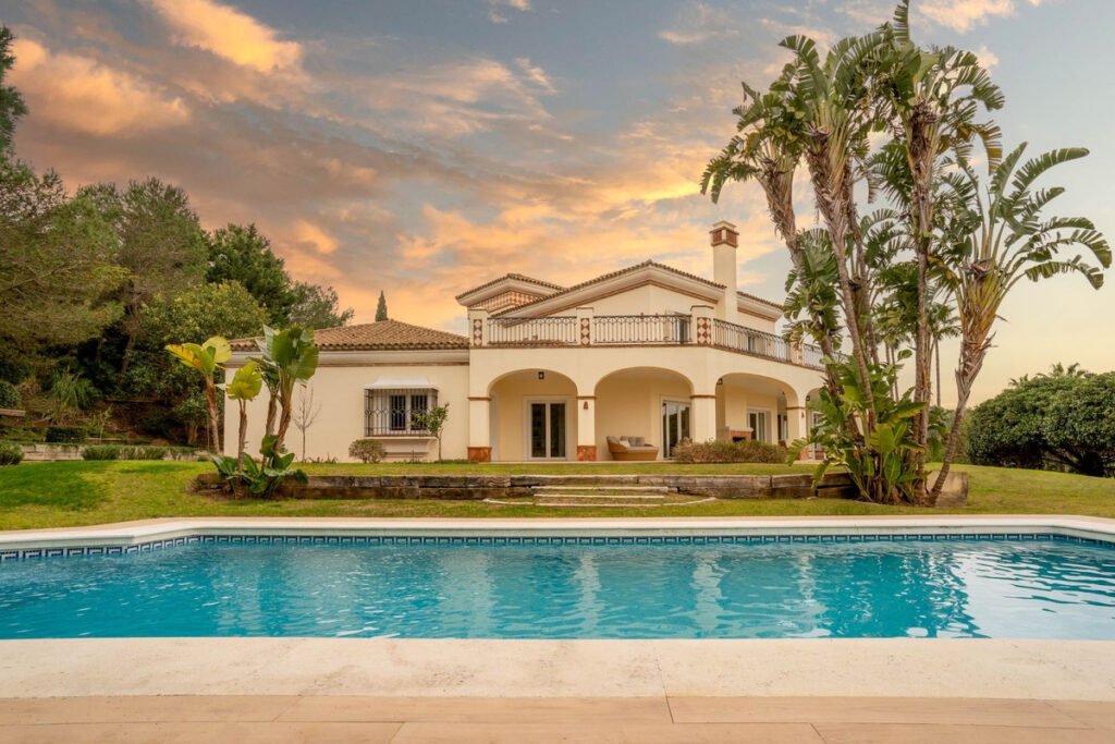 Luxury villa in Sotogrande with private pool, tropical garden and spacious Mediterranean architecture